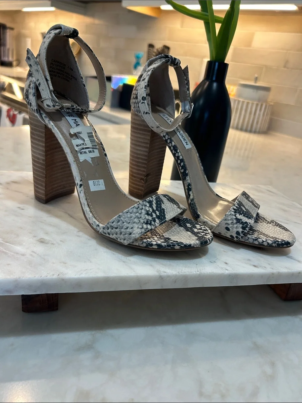 Steve Madden Women's Carrson Snake Block Heel Sandal